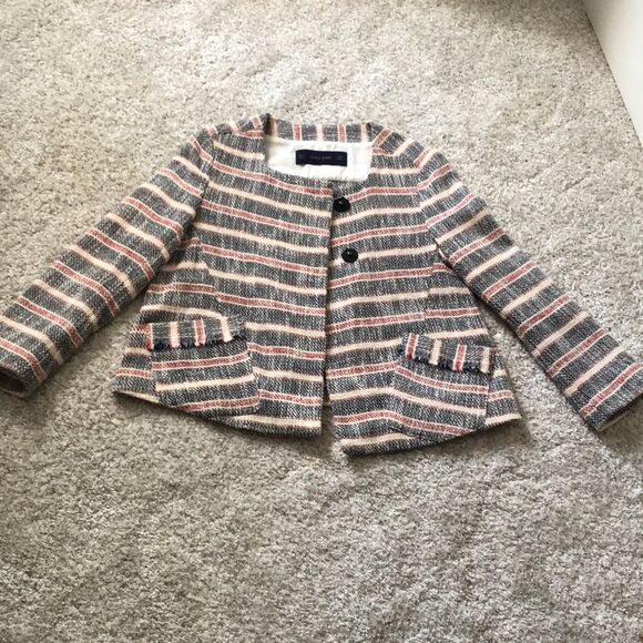Zara tweed cropped striped blazer jacket, size small - Picture 1 of 8